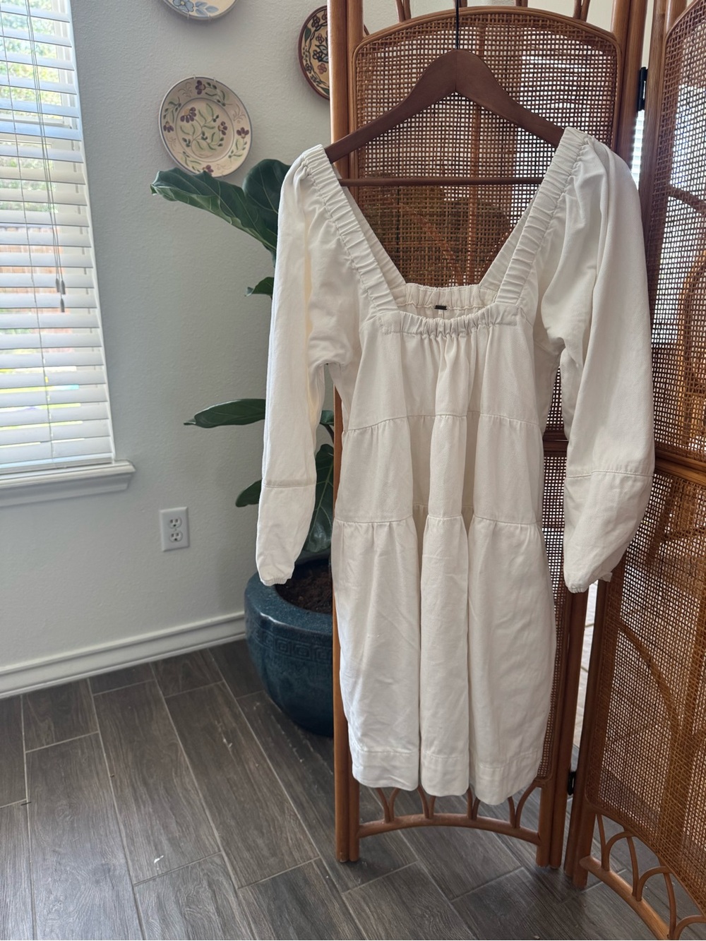 Free People Cream Square-Neck Tiered Mini Dress